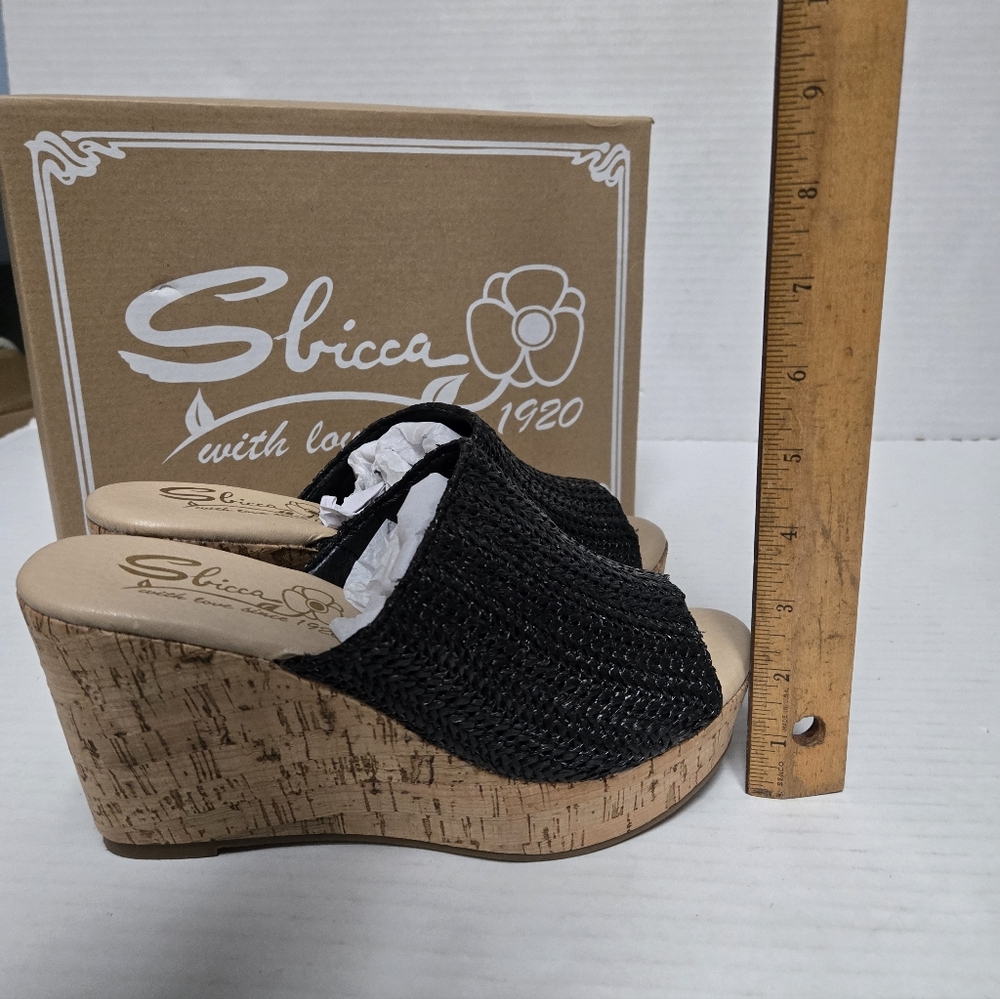 Sbicca Denali Wedge Sandals Black US Women’s Size 8 NIB slip On, Open Toe, Cork - Picture 11 of 12